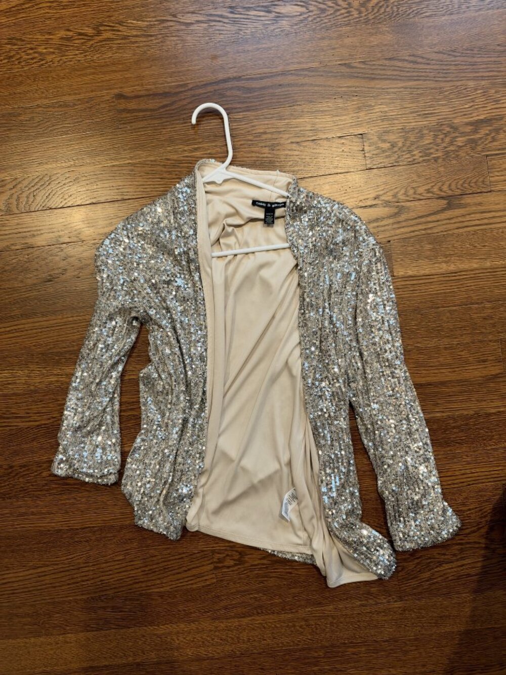 Cable & Gauge Silver Sequin Cardigan Jacket Open Front Size M